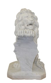 Italian carved white marble lion with shield