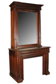French carved walnut fireplace mantel with overmantel and mirror