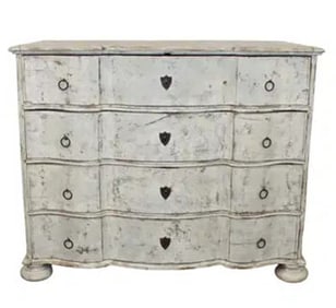 Danish 4 drawer serpentine commode in oak with rubbed painted finish