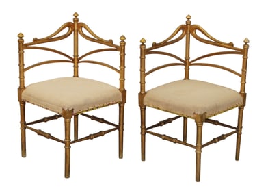 Pair of Italian corner chairs with gilt finish