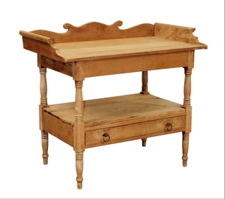 English bleached mahogany 2 tier server with drawer on turned legs