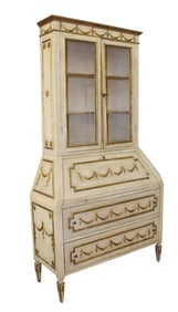Italian fall front secretary with painted finish and wire doors