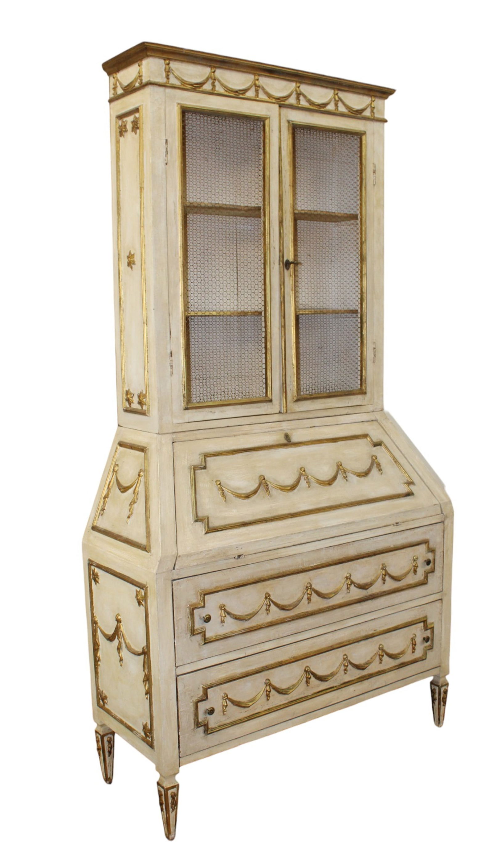 Italian fall front secretary with painted finish and wire doors (1 of 17)
