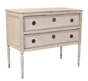 French Louis XVI style 2 drawer commode painted white