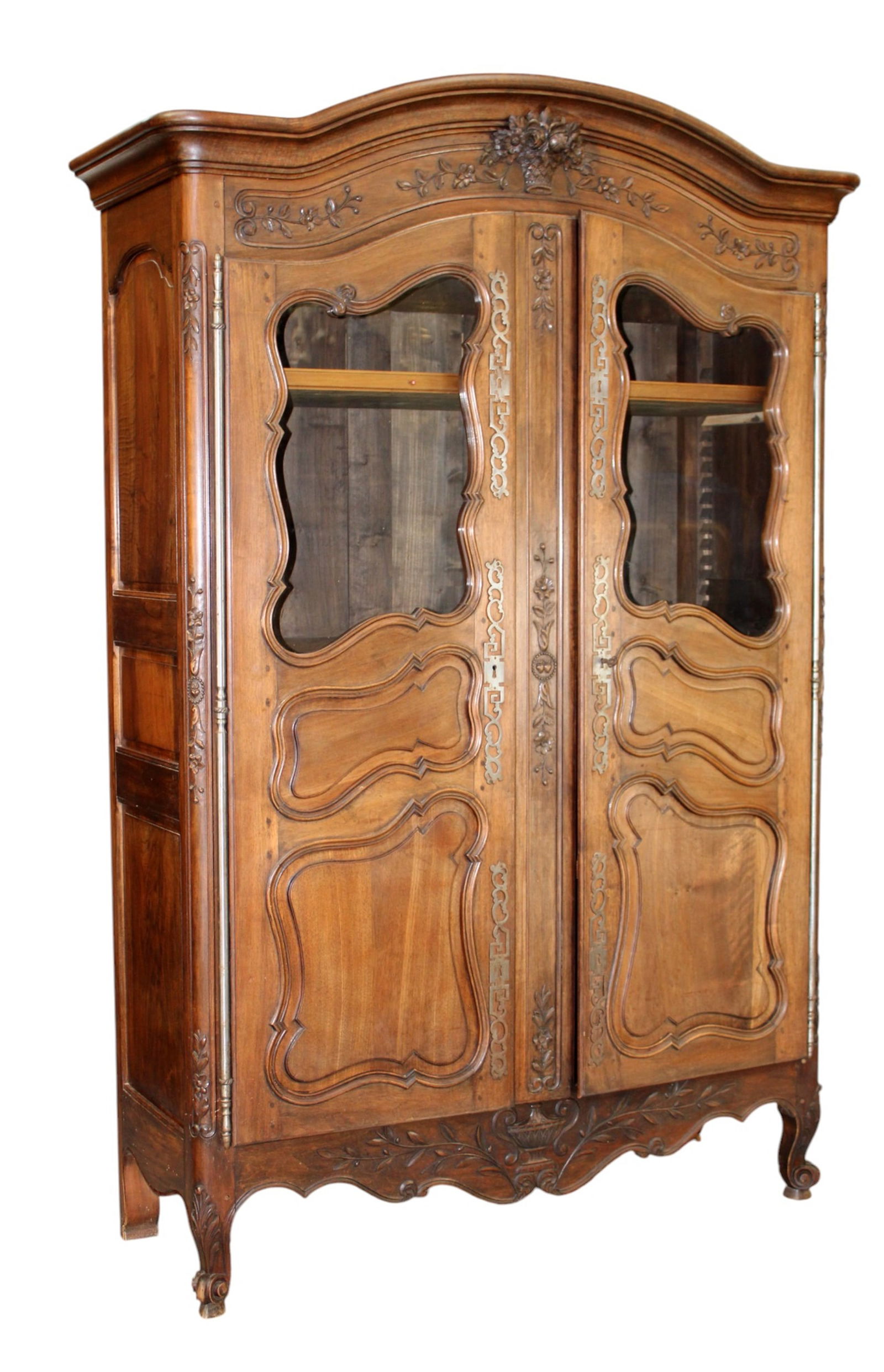 French Provincial arch top carved walnut 2 door bookcase (1 of 15)