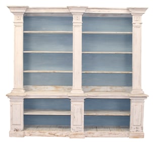 French open shelf bookshelf in painted pine with pilasters