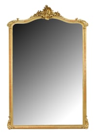 French Louis XV gold leaf mirror with Rocaille shell crest