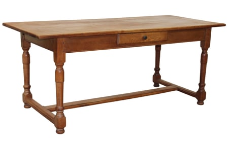 French farmhouse table in oak with single drawer