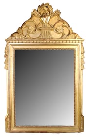 French Louis XVI gold leaf mirror with relief hearts