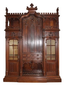 French Gothic Revival carved oak buffet from the Chateau de Soubes in the Herault region of France