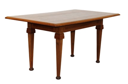 French parquetry top table on tapered legs