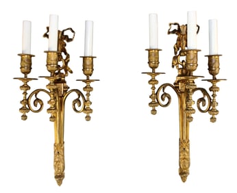 Pair of French Louis XVI style bronze wall sconces