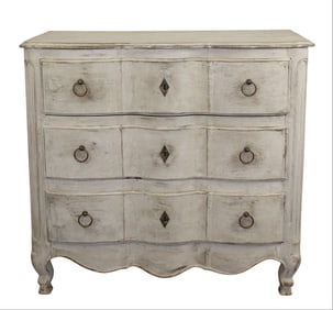 French 3 drawer commode arbalette with painted finish
