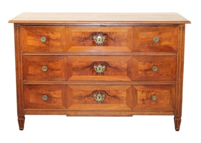 French Louis XVI 3 drawer commode in walnut