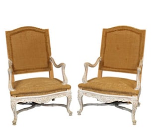 Pair of French oversize Louis XV style armchairs