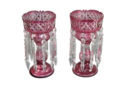 Pair of Bohemian cranberry glass lusters