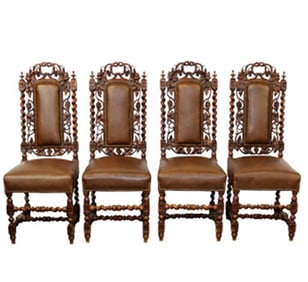 Lot of 4 French barley twist side chairs in oak