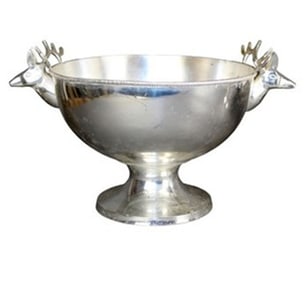 Stainless steel trophy urn with stag head mounts