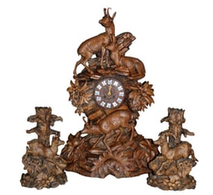 Black Forest 3 piece clock set with deer. Clock