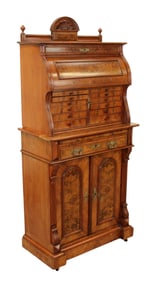 French Renaissance Revival dental cabinet in walnut & burl walnut