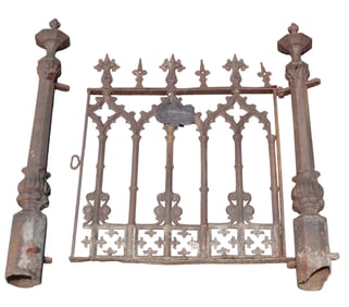American Gothic Revival cast iron garden gate with fencing