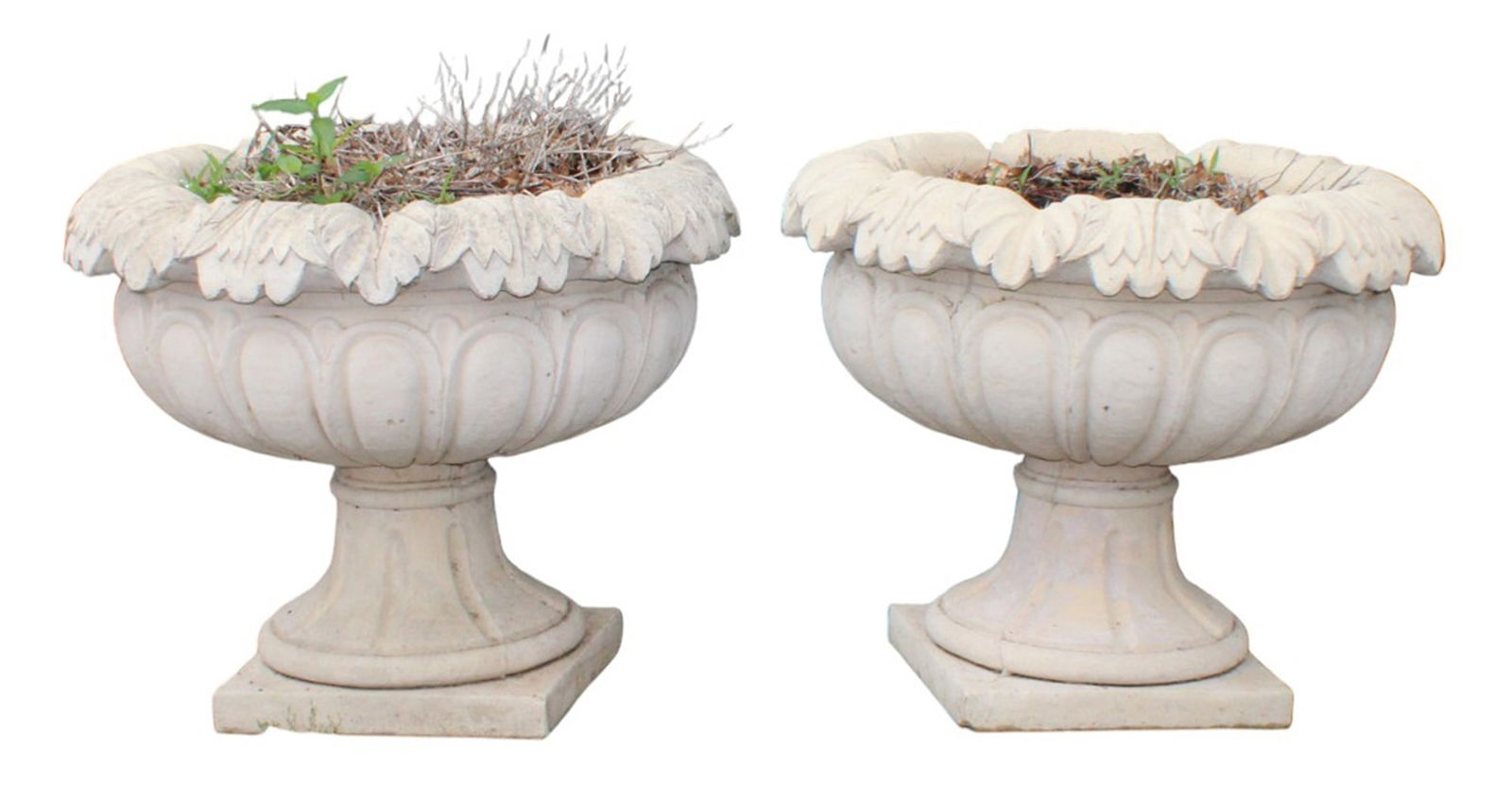 Pair of Belgian cast garden urns: Pair of Belgian cast garden urns. 26 1/2"h x 31"dia