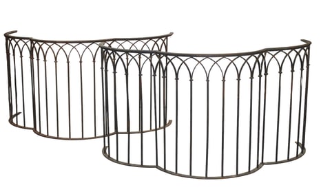 Lot of French Gothic Revival curved iron balconies