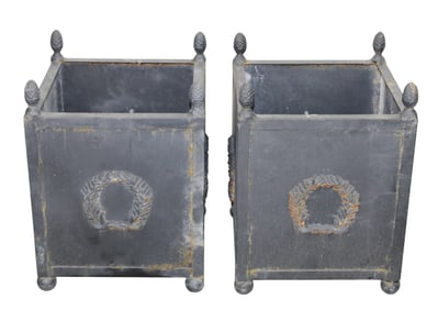 Pair of square iron Versailles style jardinieres