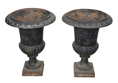 Pair of cast iron Campana style garden urns