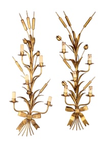 Pair of French Maison Jansen style gilt metal 5 arm sconces