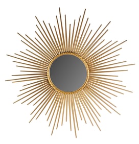French Chaty Vallauris gilt metal sunburst mirror