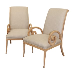Pair of Hollywood Regency chairs in mahgany with natural finish