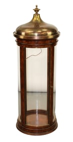 Cylinder display cabinet vitrine with brass onion dome and finial