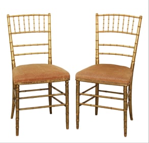 Pair of Italian Chiavari faux bamboo gilt wood side chairs