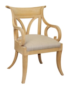 Klismos style bleached walnut chair with flared back