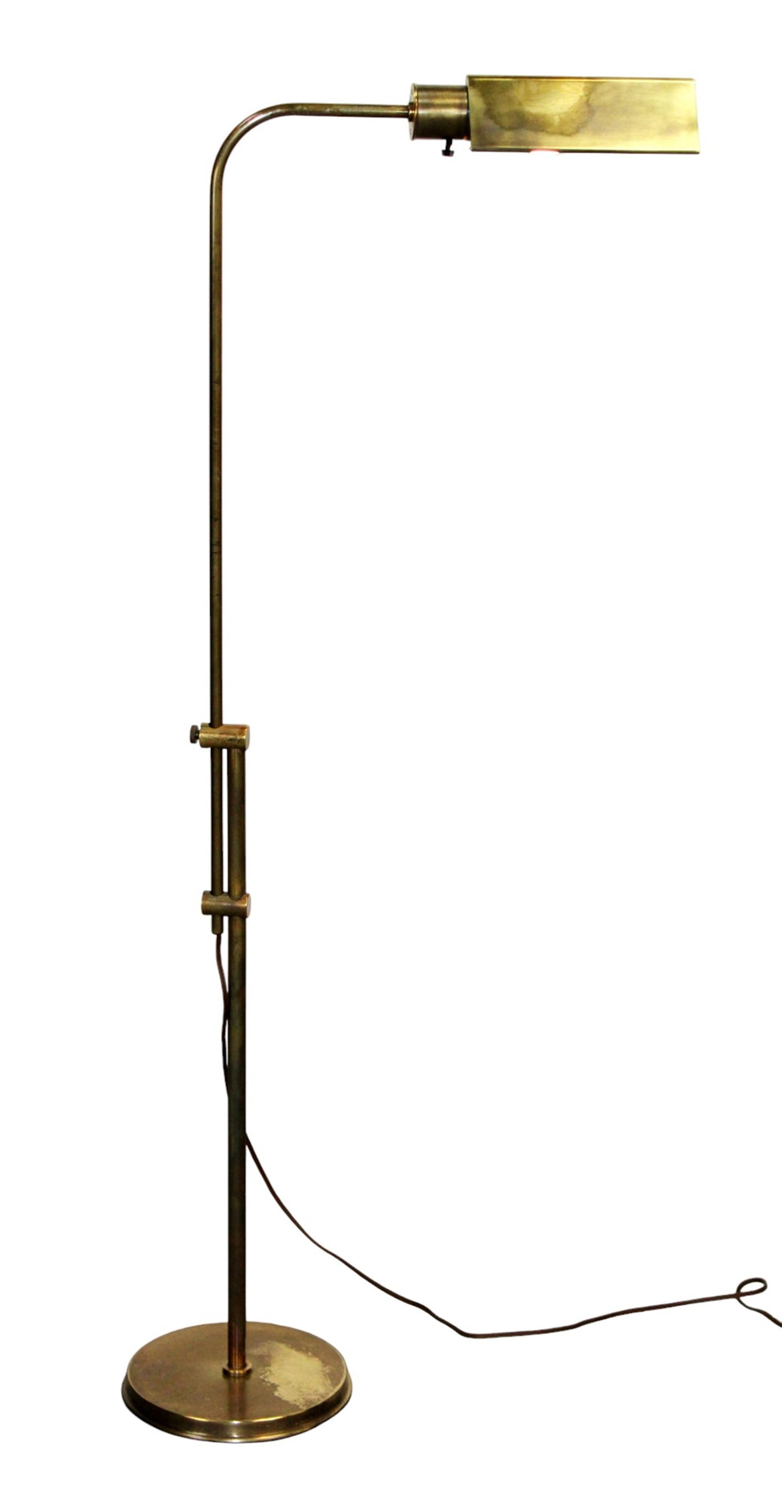 Vintage Frederick Cooper brass adjustable floor lamp.: Vintage Frederick Cooper brass adjustable floor lamp. 54 1/2"h (34 5/8"h) x 18 3/4 x 9 1/2"dia at base