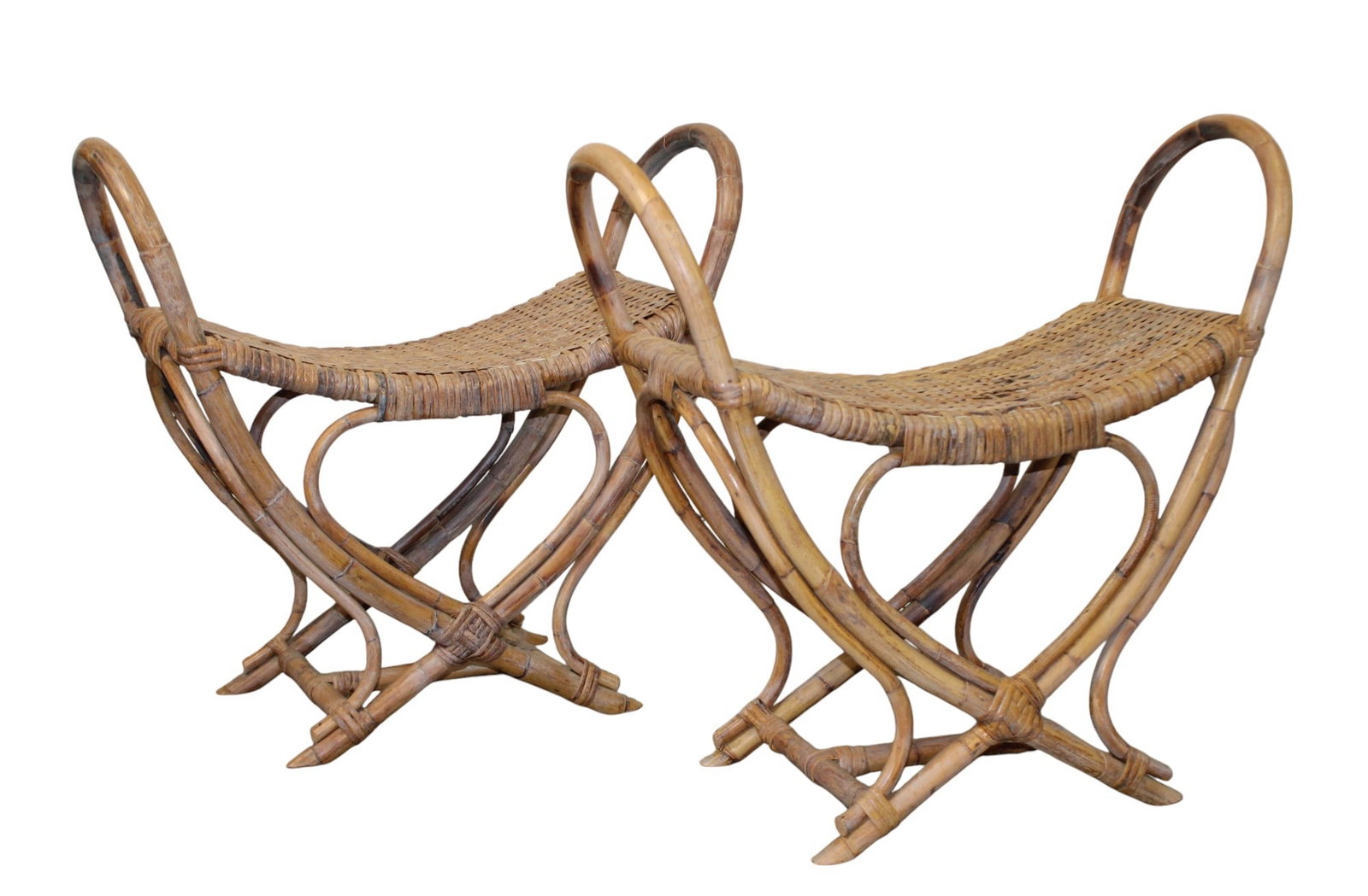 Pair of bent wood stools with rattan seats (1 of 11)