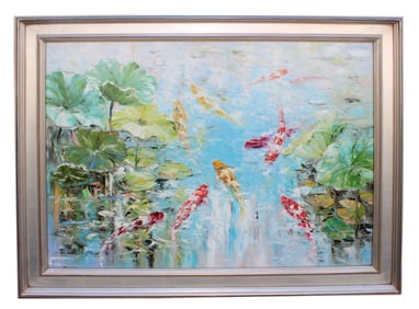 Original Jamie Lisa acrylic on canvas painting koi fish