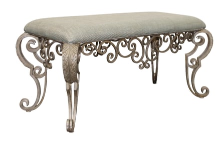 Bachelor bench on scrolled iron base