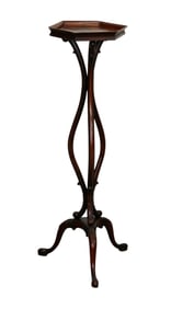 English mahogany hexagonal top plant stand on tri-ped base