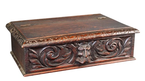 French relief carved oak dresser box