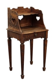 French Provincial Louis XVI style side table in oak with heart cutouts
