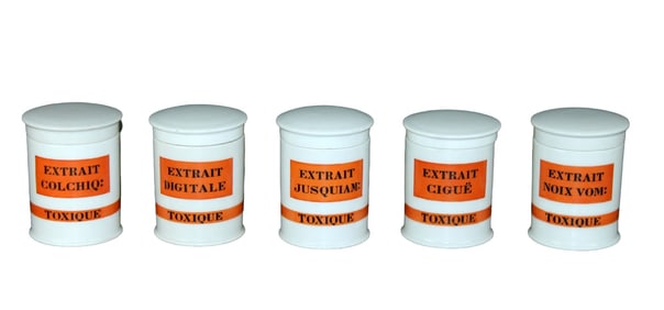 Lot of 5 French porcelain lidded pharmacy jars