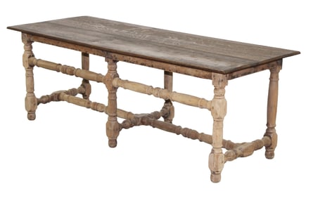 French 6 leg coffee table in walnut with oak top