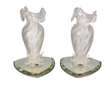 Pair of Murano glass ruffle edge bud vases