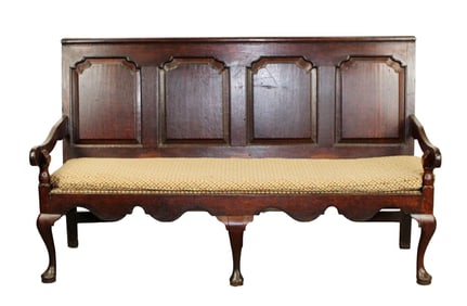 English raised panel back hall bench in oak