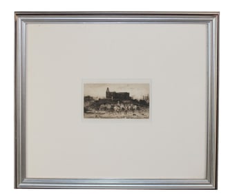 Moran framed book plate depicting mule riders