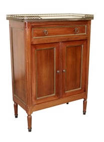 French Louis XVI style small side cabinet with marble top