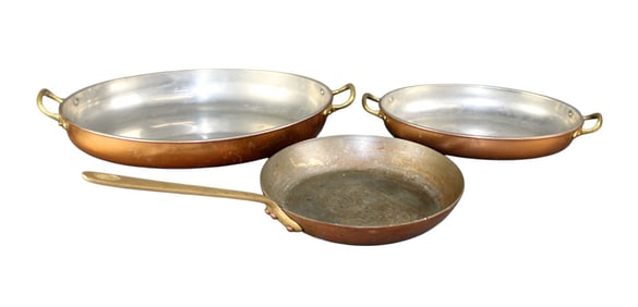 Lot of 3 copper cookware pans