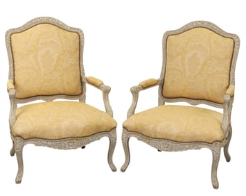 Pair of Louis XV style oversize armchairs with painted finish